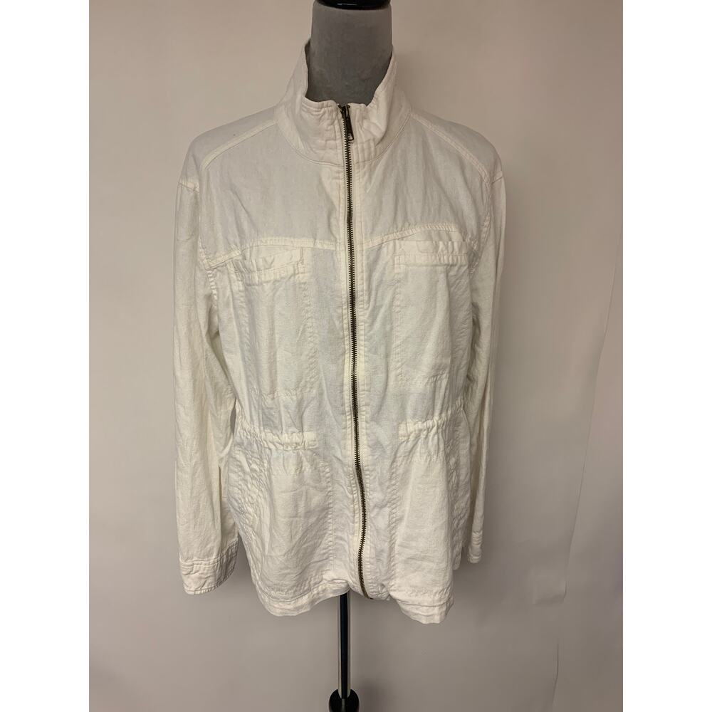 Old Navy Jacket White Safari Style Utility Linen Beachy Minimalist Womens SZ L